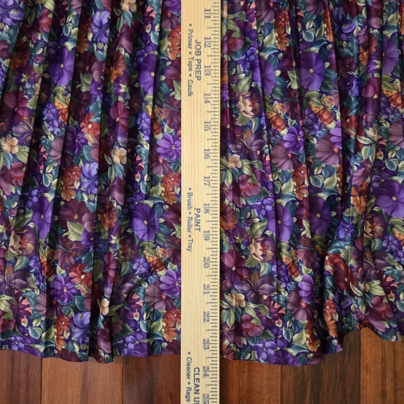 Vintage 80s Floral Purple Pleated Sz:16 Skirt Elastic Waist Midi Cottagecore - Picture 4 of 7